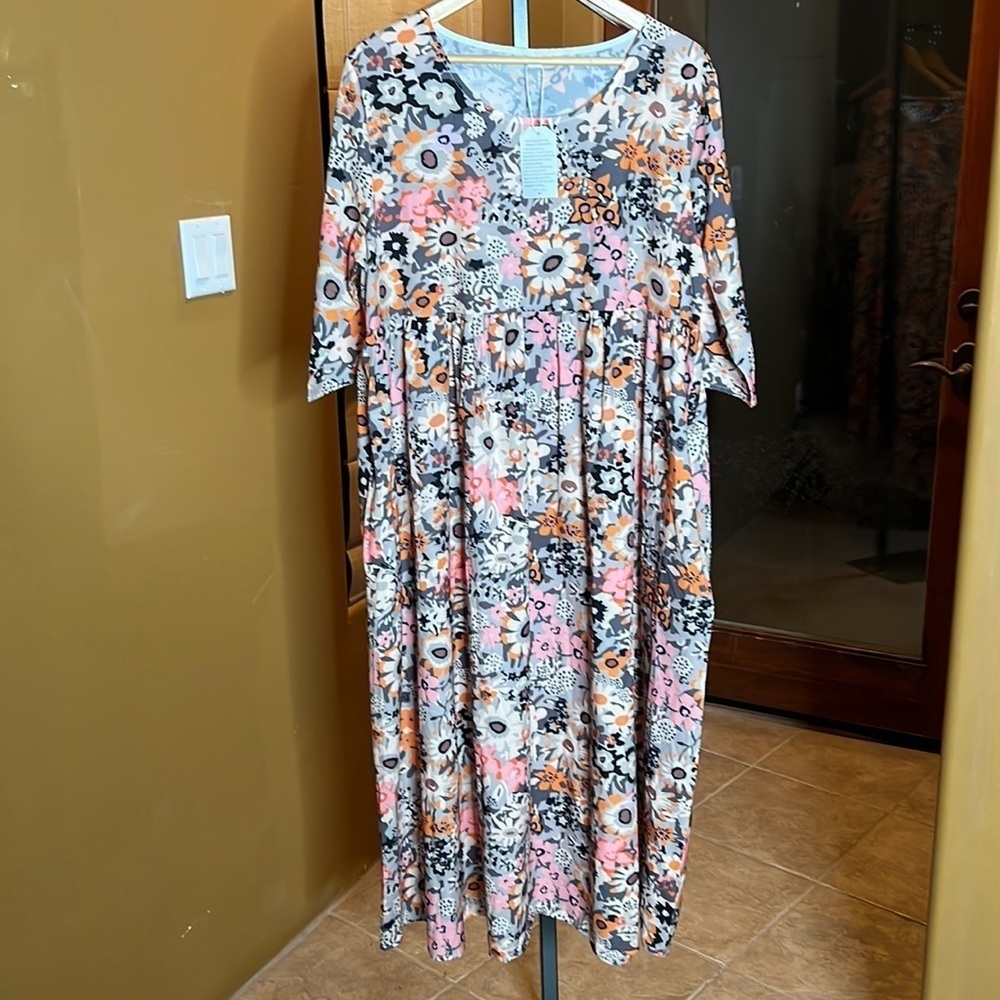 Womens Plus Size Floral Print Long MAXI DRESS POCKETS Size XL